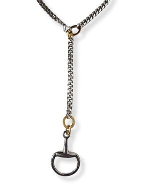 Two-Tone Silver and Gold YOCHI Chain Necklace with Stirrup Pendant